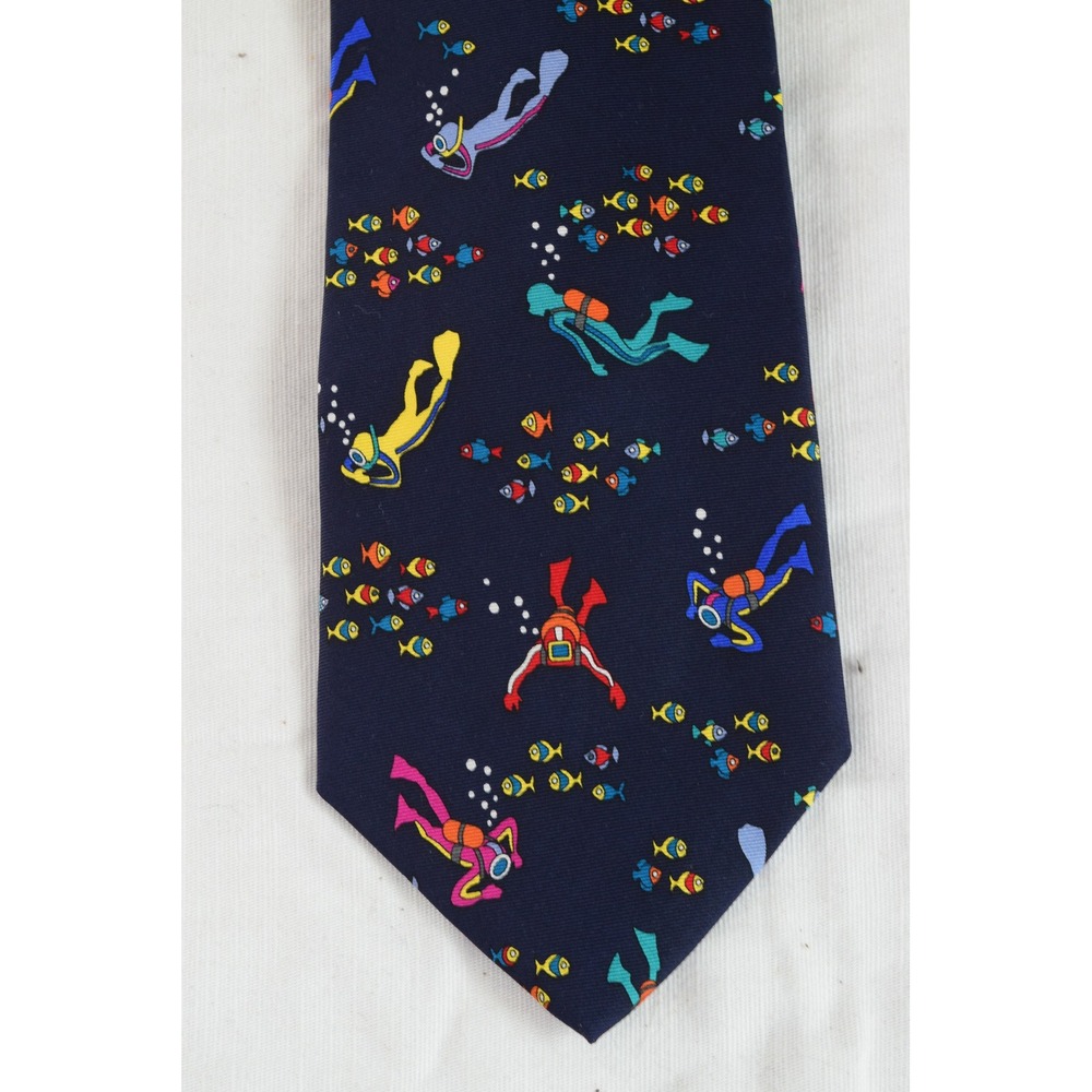 Alynn Neckwear Tie OS Navy Scuba Divers Fish Dive Buddies Men Silk Novelty New